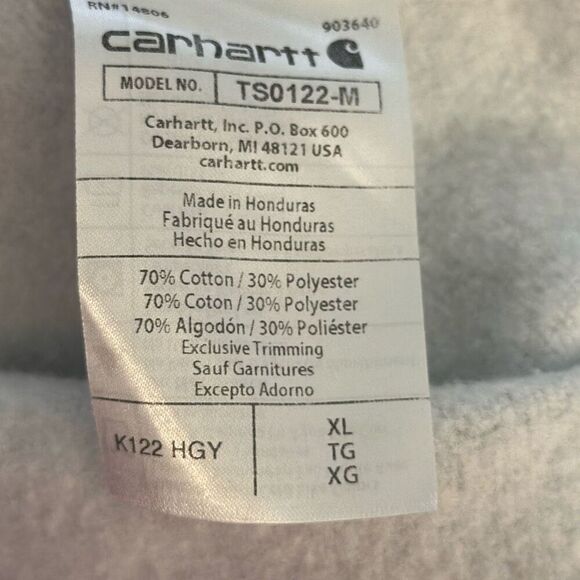 Carhartt Full Zip Hoodie Mens XL Gray Loose Fit Workwear Outdoor Casual TS0122-M - Picture 6 of 7